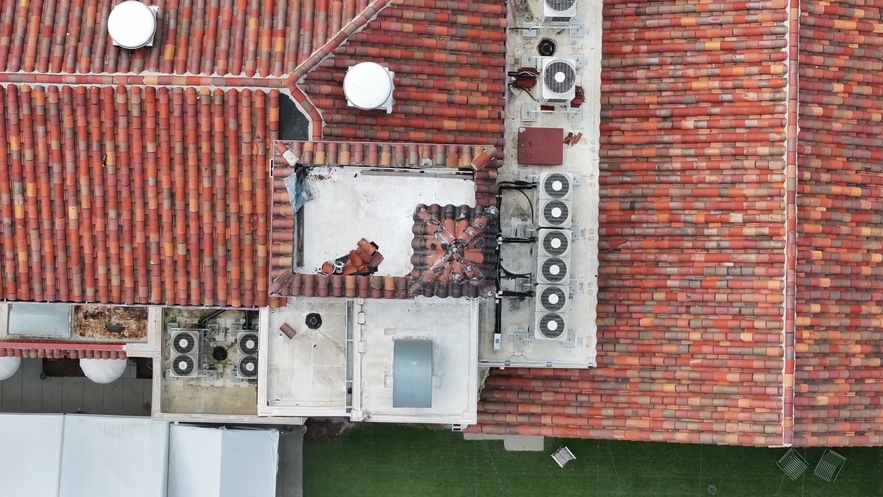 Rooftop condenser units on a commercial roof.